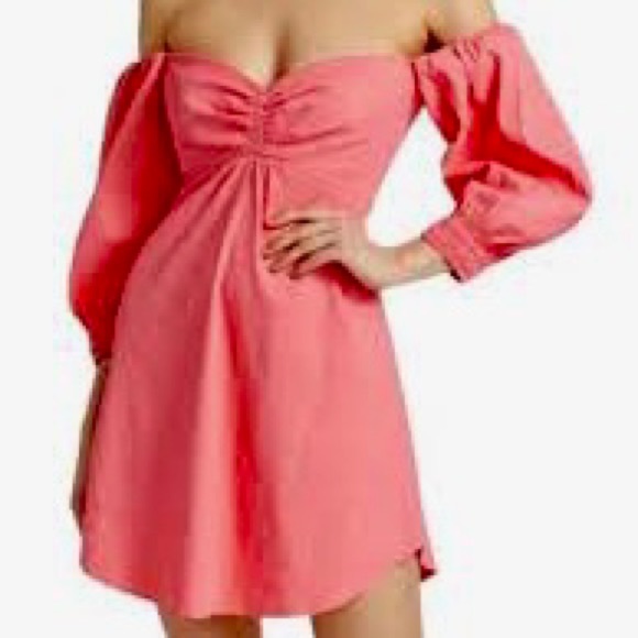 A.L.C. Mila Pink Linen Blend Off the Shoulder Mini Dress Size 4 - Picture 6 of 12